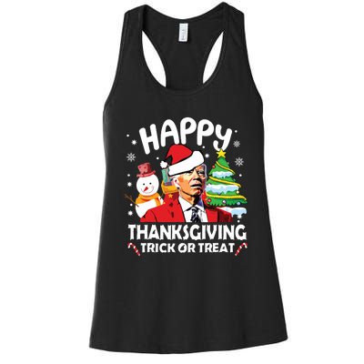 Happy Thanksgiving Trick Or Treat Joe Biden Santa Christmas Women's Racerback Tank