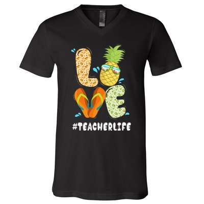 Hashtag TeacherLife Teacher Life Summer Pineapple Loves V-Neck T-Shirt