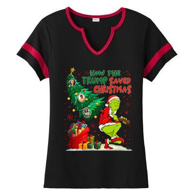 How The Trump Saved Christmas Funny Trump Christmas 2024 Ladies Halftime Notch Neck Tee