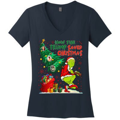 How The Trump Saved Christmas Funny Trump Christmas 2024 Women's V-Neck T-Shirt