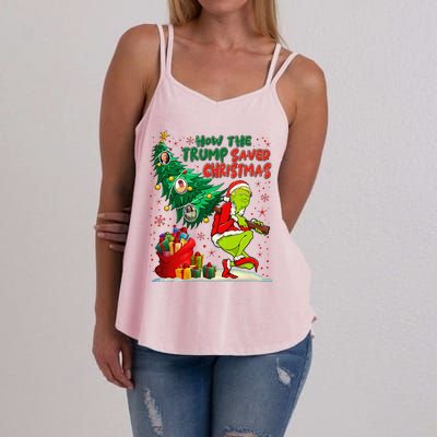 How The Trump Saved Christmas Funny Trump Christmas 2024 Women's Strappy Tank