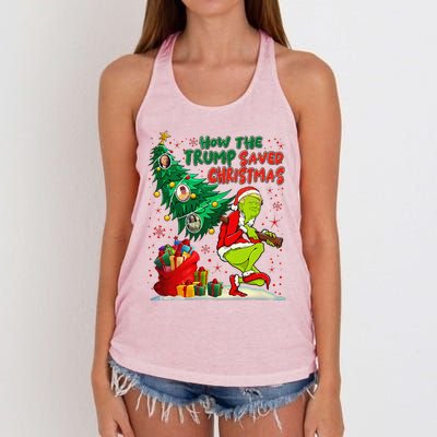 How The Trump Saved Christmas Funny Trump Christmas 2024 Women's Knotted Racerback Tank