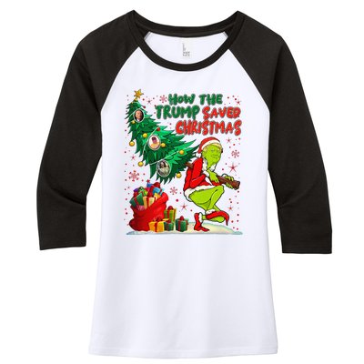 How The Trump Saved Christmas Funny Trump Christmas 2024 Women's Tri-Blend 3/4-Sleeve Raglan Shirt