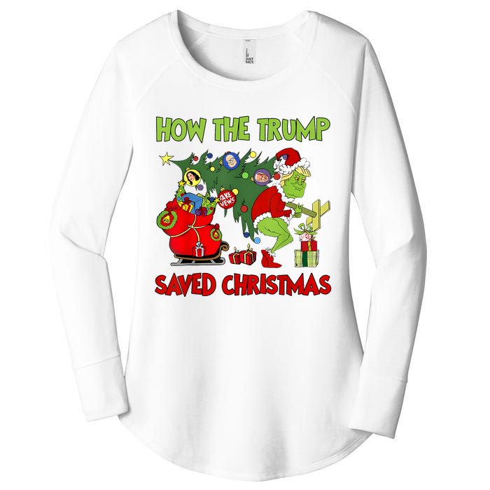 How The Trump Saved Christmas Funny Trump Christmas 2024 Women's Perfect Tri Tunic Long Sleeve Shirt