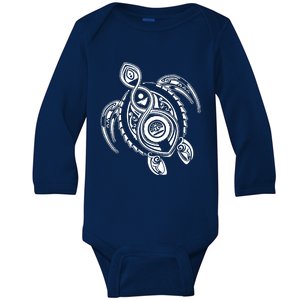 Hawaiian Turtle Tribal Art Baby Long Sleeve Bodysuit