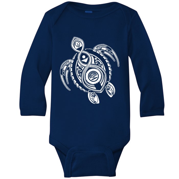 Hawaiian Turtle Tribal Art Baby Long Sleeve Bodysuit