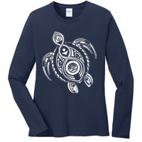 Hawaiian Turtle Tribal Art Ladies Long Sleeve Shirt