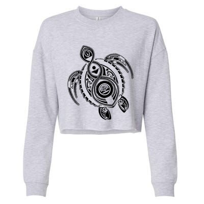 Hawaiian Turtle Tribal Art Cropped Pullover Crew