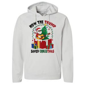 How The Trump Saved Christmas Funny Holiday Christmas Trump Performance Fleece Hoodie