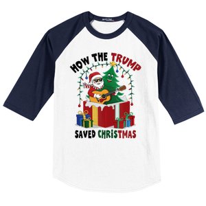 How The Trump Saved Christmas Funny Holiday Christmas Trump Baseball Sleeve Shirt