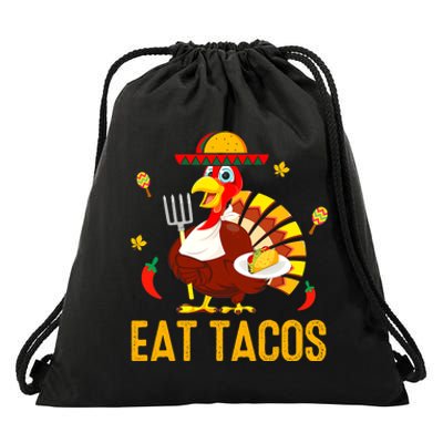 Happy Thanksgiving Turkey Day Turkey Eat Tacos Funny Drawstring Bag