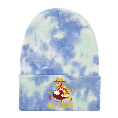 Happy Thanksgiving Turkey Day Turkey Eat Tacos Funny Tie Dye 12in Knit Beanie