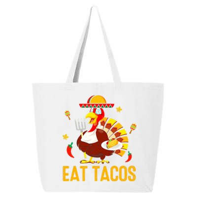 Happy Thanksgiving Turkey Day Turkey Eat Tacos Funny 25L Jumbo Tote