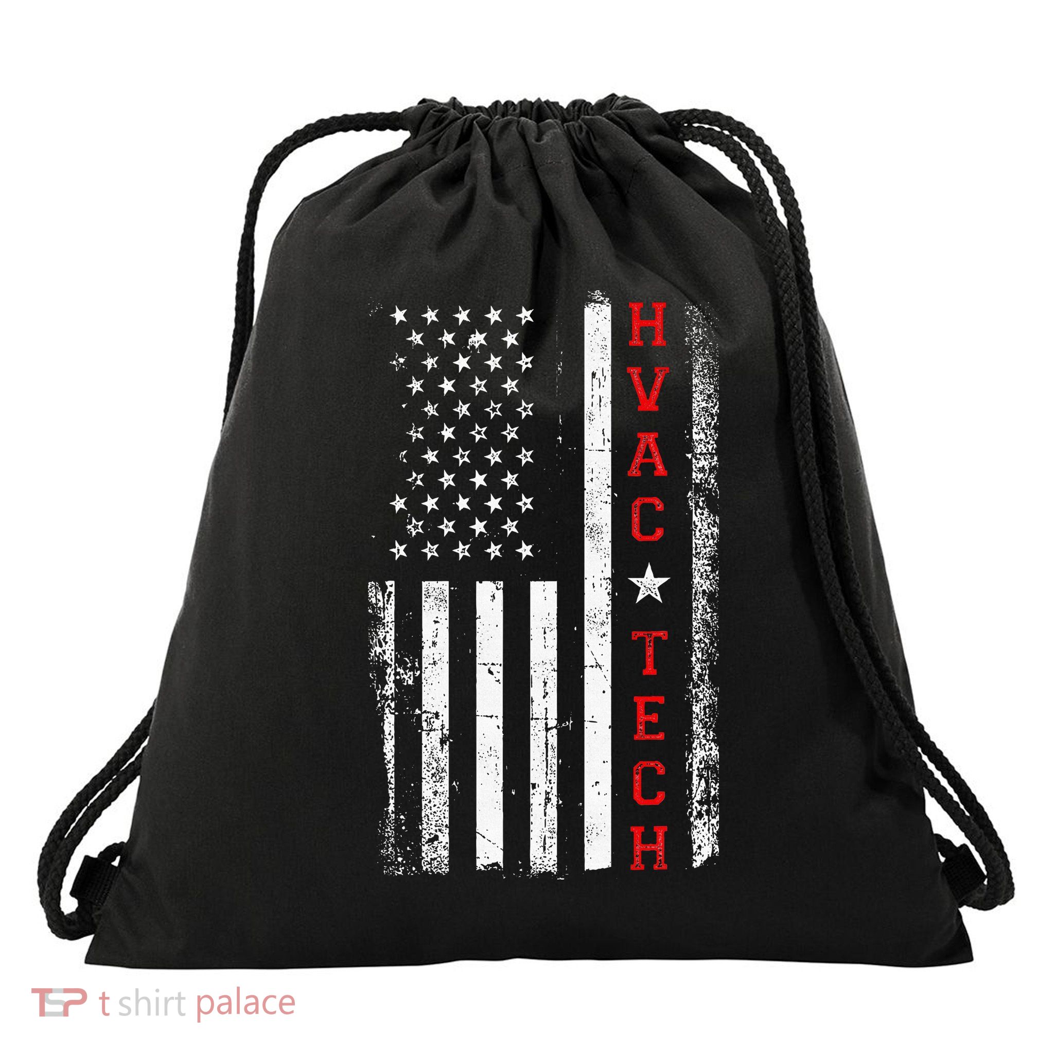 Hvac Technician Tech American Flag Vintage Hvac Technician Drawstring Bag