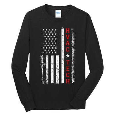 Hvac Technician Tech American Flag Vintage Hvac Technician Tall Long Sleeve T-Shirt