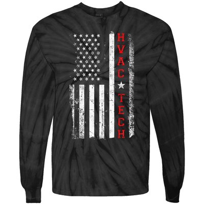 Hvac Technician Tech American Flag Vintage Hvac Technician Tie-Dye Long Sleeve Shirt