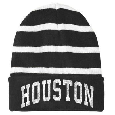 Houston Texas Tx Vintage Athletic Sports Design Striped Beanie with Solid Band