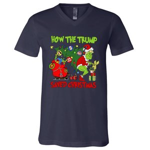 How The Trump Saved Christmas Funny Trump Christmas V-Neck T-Shirt