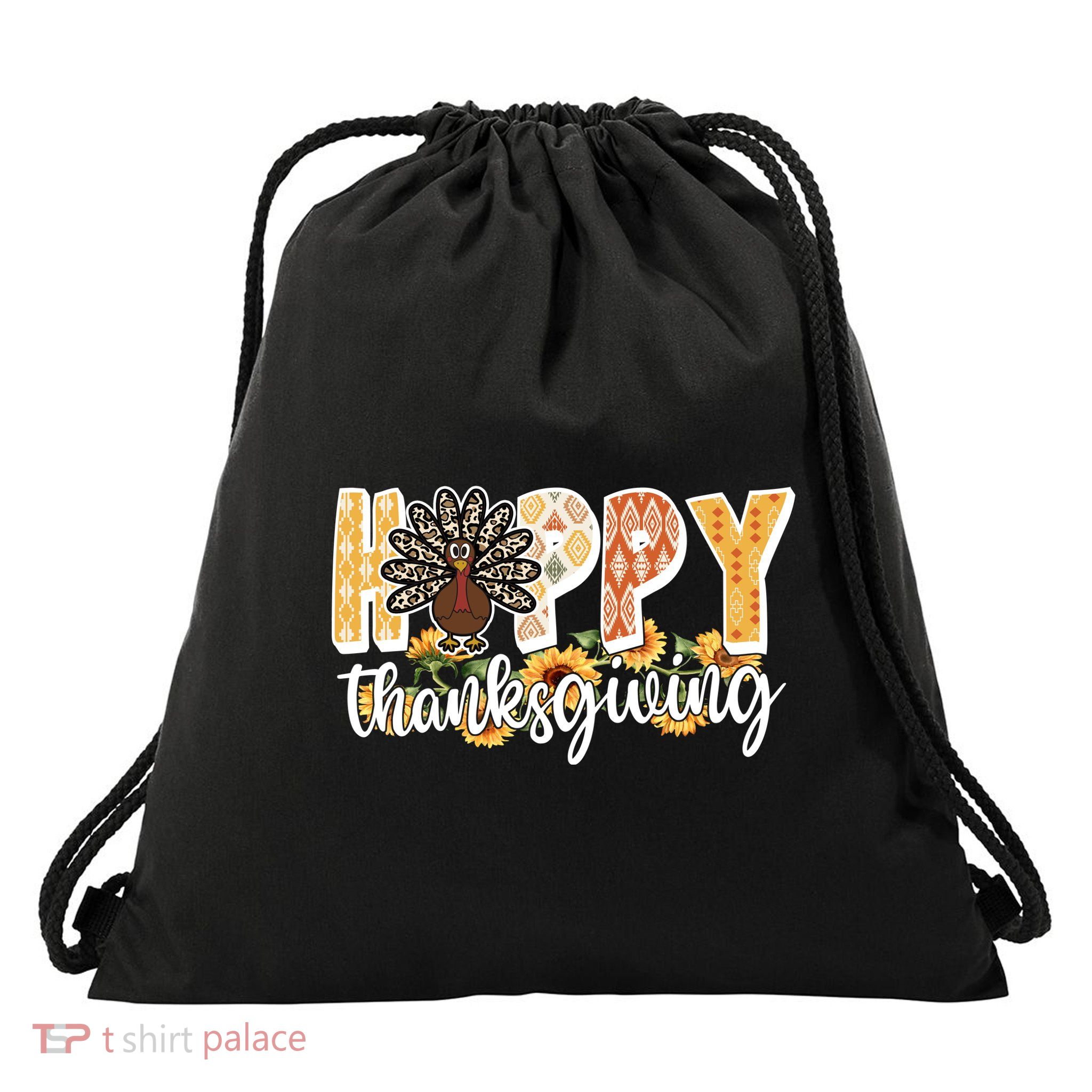 Happy Thanksgiving Turkey Cute Holiday Drawstring Bag