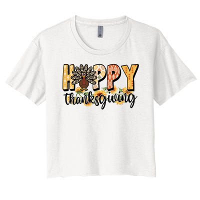 Happy Thanksgiving Turkey Cute Holiday Women's Crop Top Tee