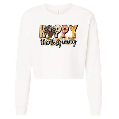 Happy Thanksgiving Turkey Cute Holiday Cropped Pullover Crew