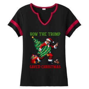 How The Trump Saved Christmas Funny Trump Christmas 2024 Funny Gift Ladies Halftime Notch Neck Tee