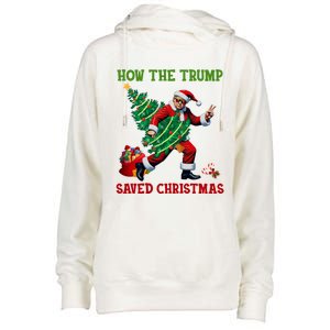 How The Trump Saved Christmas Funny Trump Christmas 2024 Funny Gift Womens Funnel Neck Pullover Hood