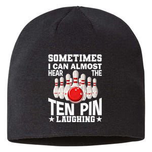 Hear The Ten Pin Laughing Fun Bowling Player Bowler Graphic Funny Gift Sustainable Beanie