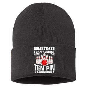 Hear The Ten Pin Laughing Fun Bowling Player Bowler Graphic Funny Gift Sustainable Knit Beanie