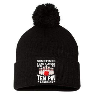 Hear The Ten Pin Laughing Fun Bowling Player Bowler Graphic Funny Gift Pom Pom 12in Knit Beanie