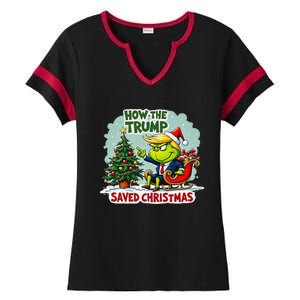 How The Trump Saved Christmas Funny Trump Christmas 2024 Ladies Halftime Notch Neck Tee