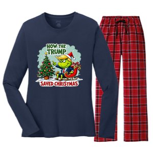 How The Trump Saved Christmas Funny Trump Christmas 2024 Women's Long Sleeve Flannel Pajama Set 