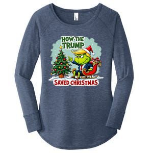 How The Trump Saved Christmas Funny Trump Christmas 2024 Women's Perfect Tri Tunic Long Sleeve Shirt