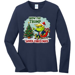 How The Trump Saved Christmas Funny Trump Christmas 2024 Ladies Long Sleeve Shirt