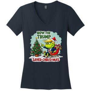 How The Trump Saved Christmas Funny Trump Christmas 2024 Women's V-Neck T-Shirt