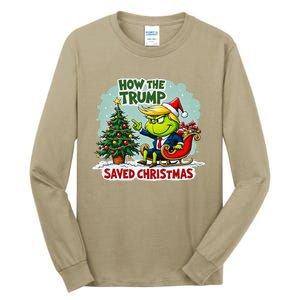 How The Trump Saved Christmas Funny Trump Christmas 2024 Tall Long Sleeve T-Shirt