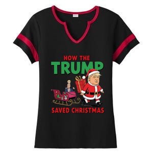 How The Trump Saved Christmas Funny Trump Christmas 2024 Ladies Halftime Notch Neck Tee