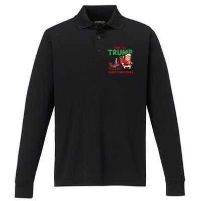 How The Trump Saved Christmas Funny Trump Christmas 2024 Performance Long Sleeve Polo