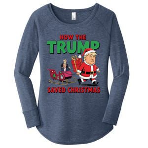 How The Trump Saved Christmas Funny Trump Christmas 2024 Women's Perfect Tri Tunic Long Sleeve Shirt