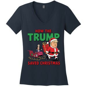 How The Trump Saved Christmas Funny Trump Christmas 2024 Women's V-Neck T-Shirt