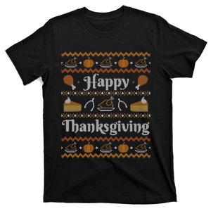 Happy Thanksgiving Ugly Sweater Style Happy Holiday Funny T-Shirt