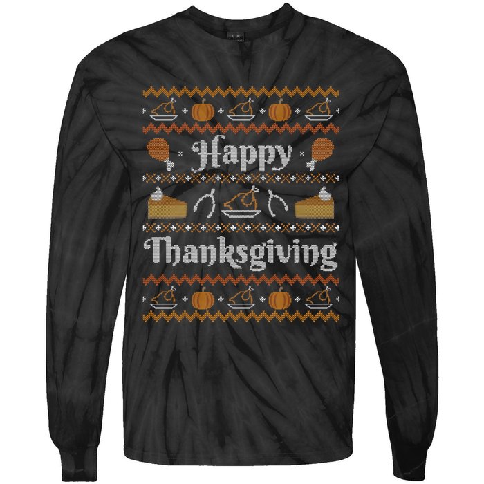 Happy Thanksgiving Ugly Sweater Style Happy Holiday Funny Tie-Dye Long Sleeve Shirt