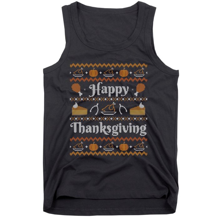 Happy Thanksgiving Ugly Sweater Style Happy Holiday Funny Tank Top