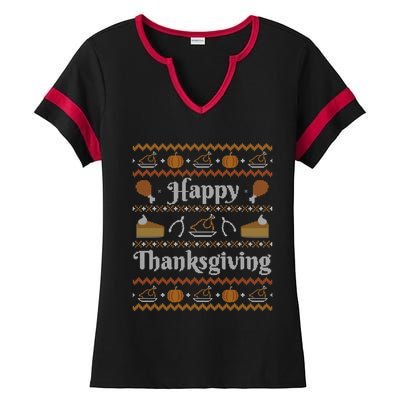 Happy Thanksgiving Ugly Style Happy Holiday Funny Gift Ladies Halftime Notch Neck Tee