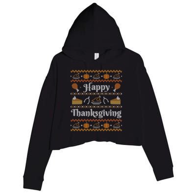 Happy Thanksgiving Ugly Style Happy Holiday Funny Gift Crop Fleece Hoodie