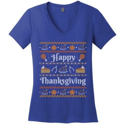 Happy Thanksgiving Ugly Style Happy Holiday Funny Gift Women's V-Neck T-Shirt