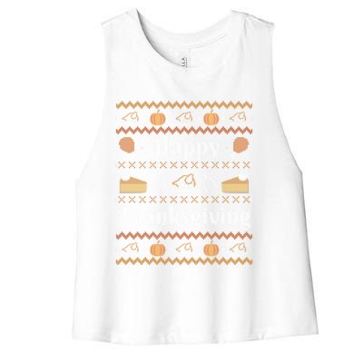 Happy Thanksgiving Ugly Style Happy Holiday Funny Gift Women's Racerback Cropped Tank