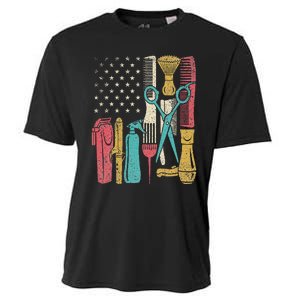 Hairstylist Tools Usa Flag Haircutter Barber Hairdresser Cooling Performance Crew T-Shirt