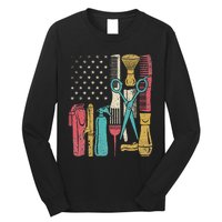 Hairstylist Tools Usa Flag Haircutter Barber Hairdresser Long Sleeve Shirt