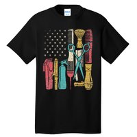 Hairstylist Tools Usa Flag Haircutter Barber Hairdresser Tall T-Shirt